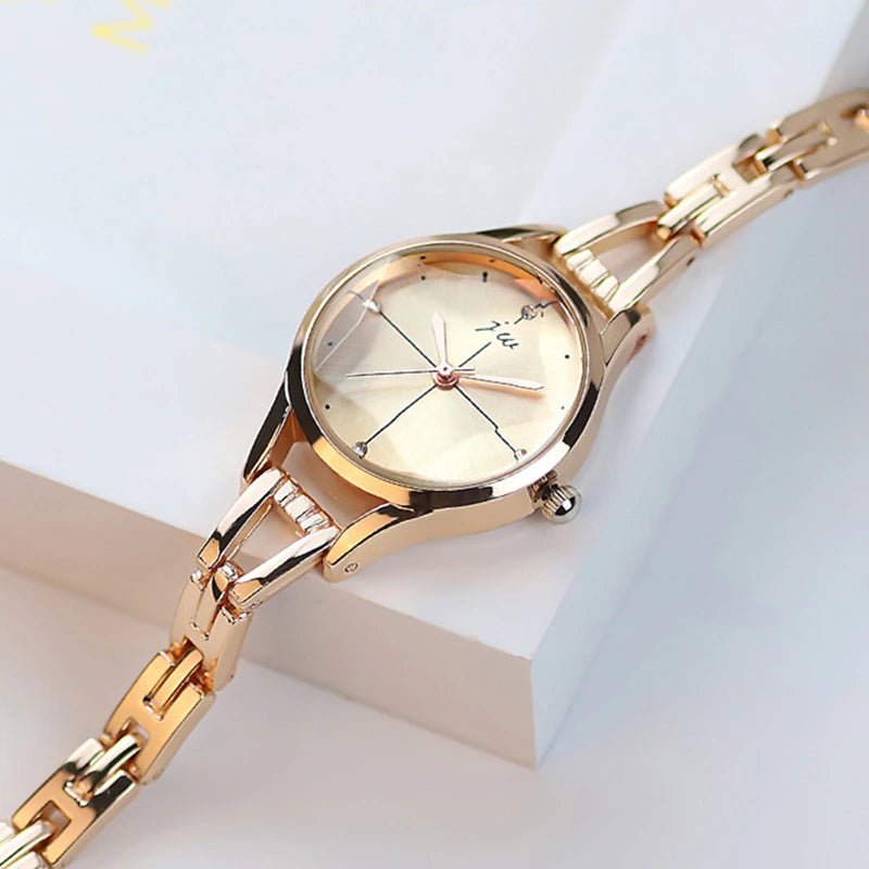 Elegant Rose Gold Bracelet Watch for Women - Rhinestone Accented