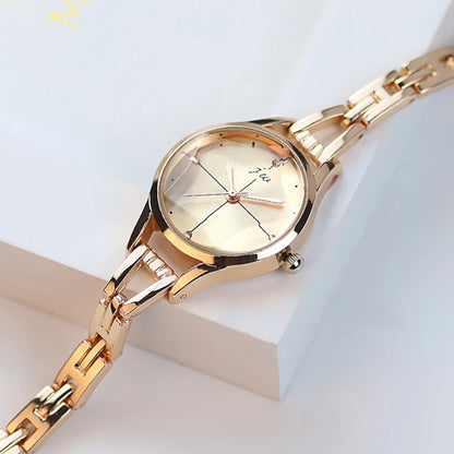 Elegant Rose Gold Bracelet Watch for Women - Rhinestone Accented