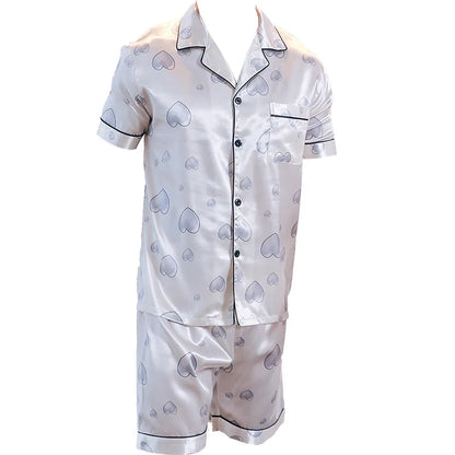 Men's Two-Piece Pajama Set – with Heart Pattern