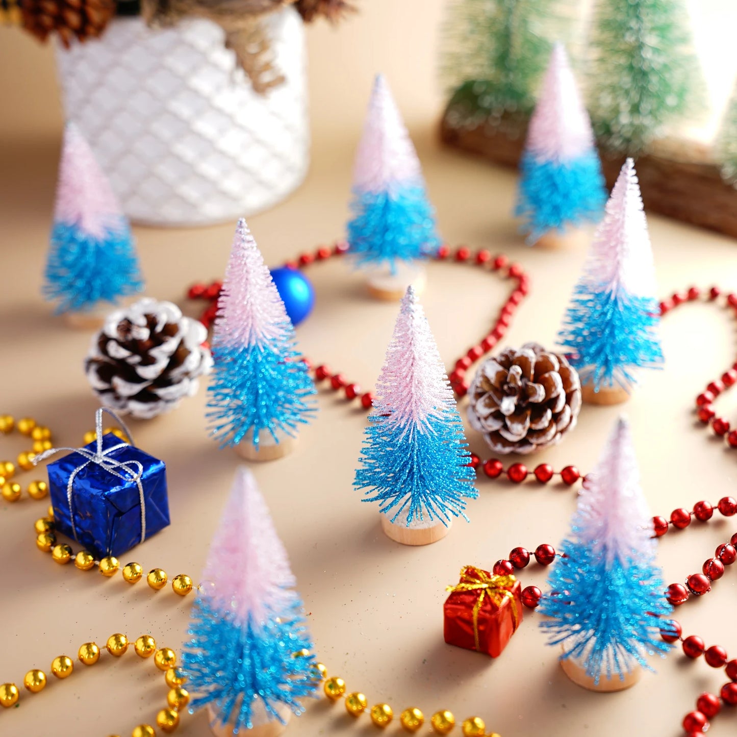 Multicolor Mini Christmas Trees - Gradient Sisal & Silk Cedar