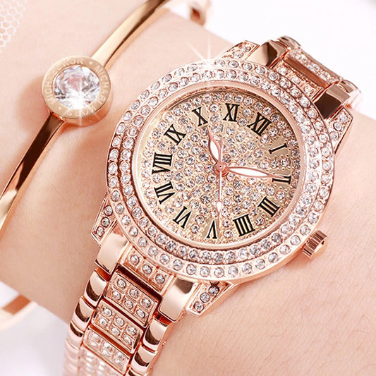 Elegant Women's Quartz Watch with Zircon Accents and Folding Buckle