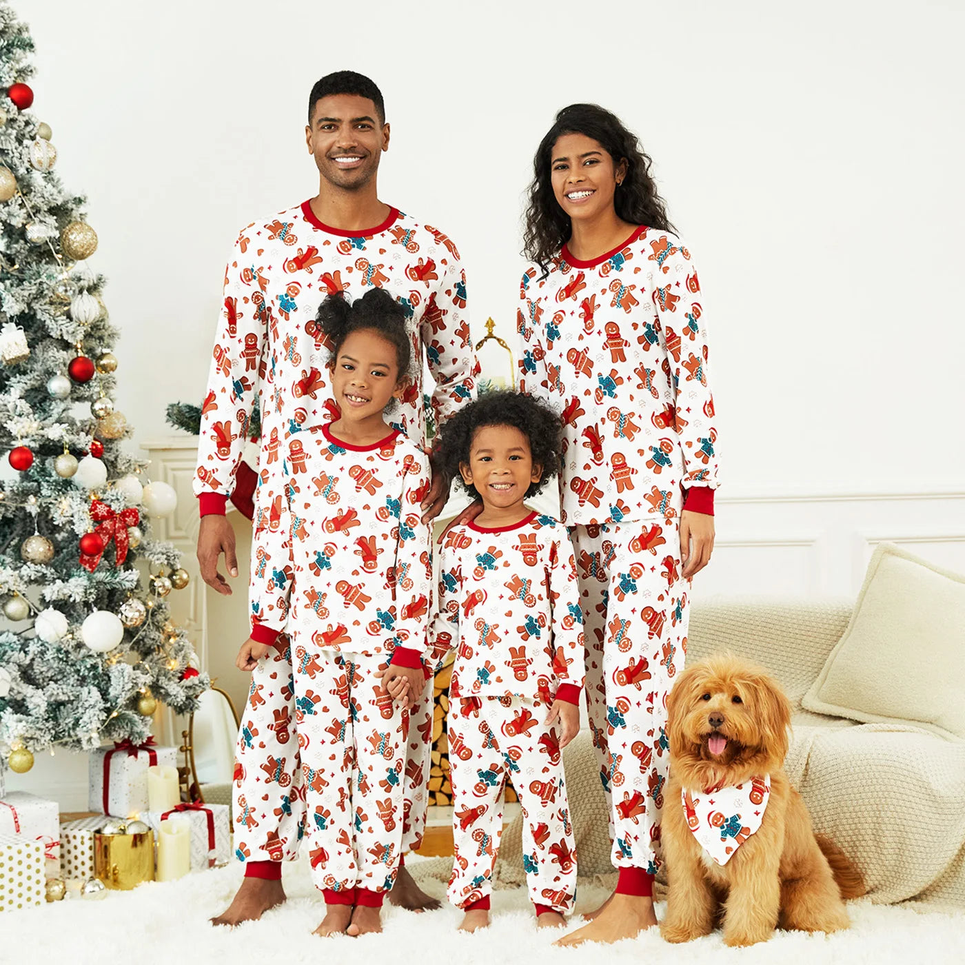 Family Matching Christmas Pajamas Set – Gingerbread Man Allover Print