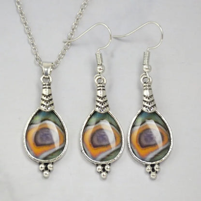 Retro Bohemian Water Drop Earrings &amp; Necklace Set – Fashionable Jewelry Gift for Women and Men