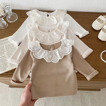 Lace Collar Baby Tops for Autumn - Stylish Long Sleeve Infant Tees