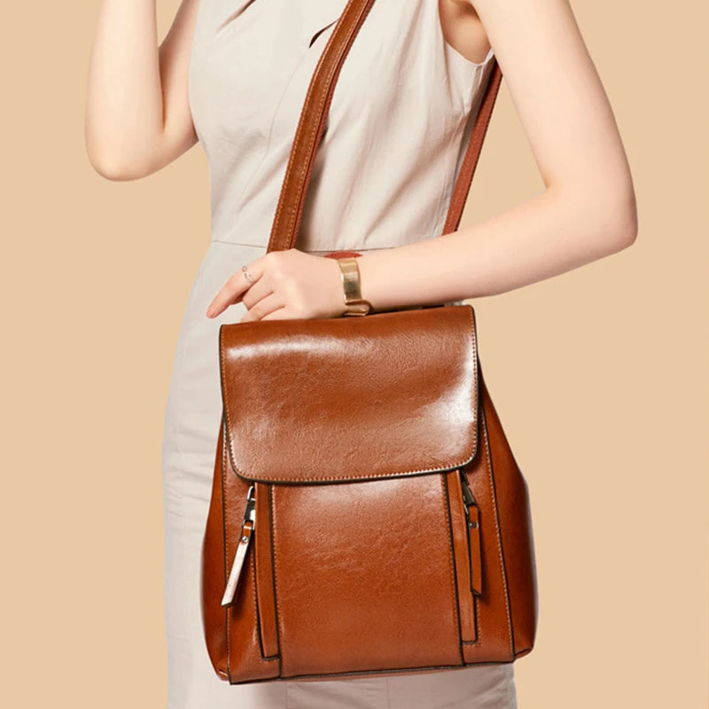 Women Genuine Leather Backpack Crossbody Shoulder Bag