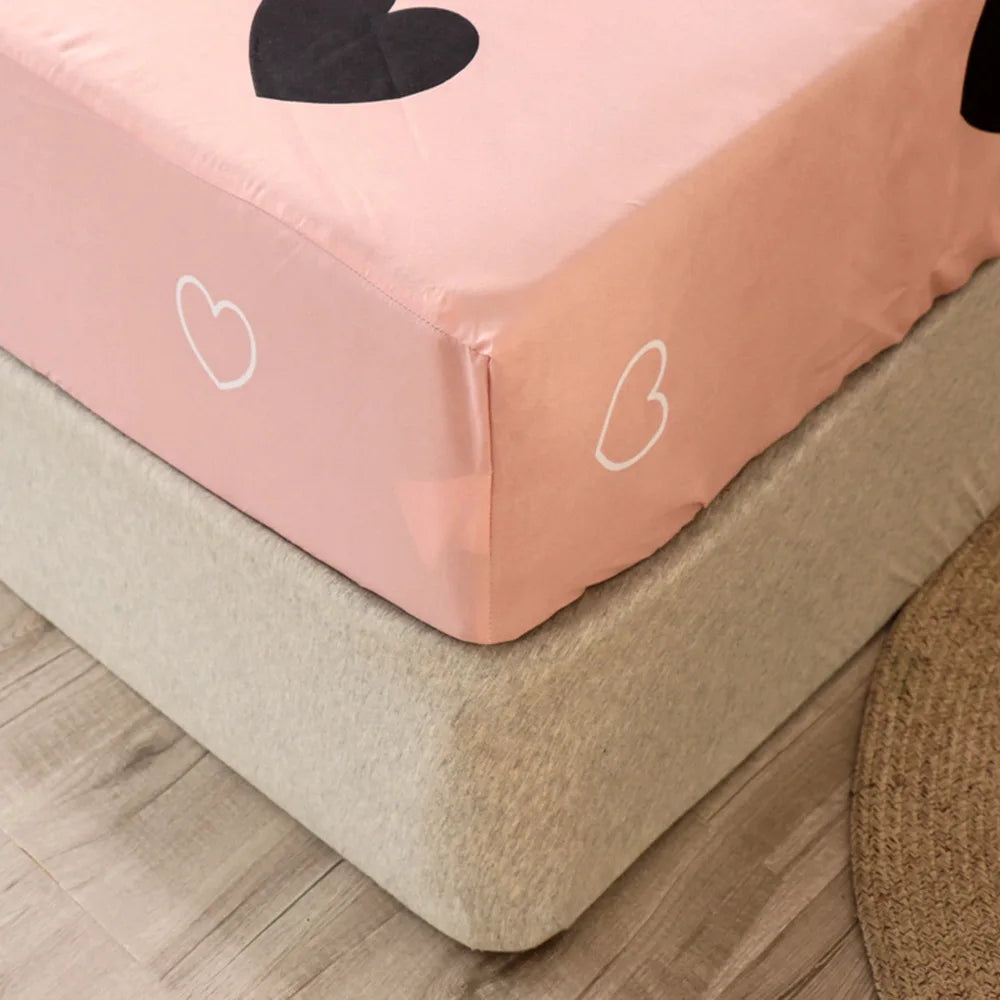 Pink Heart Fitted Bed Sheet | Elastic Round Cover for Adults