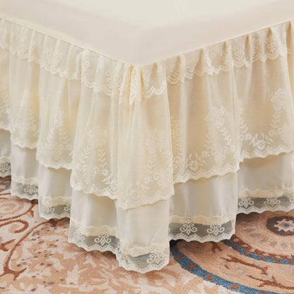 Lace Ruffled Bed Skirt | Elegant Solid Color Non-Slip Mattress Cover