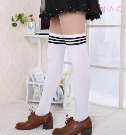 Black White Striped Long Socks - Over Knee Thigh High Fashion