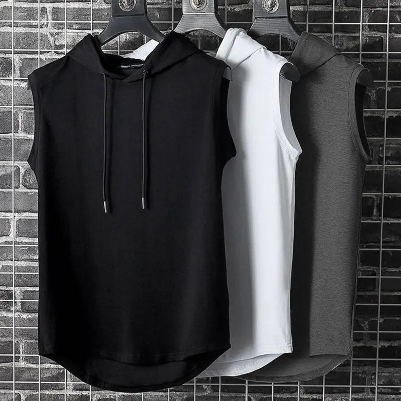 Plus Size Summer Men's Clothing: Sleeveless Tank Tops & Hoodies for Fitness