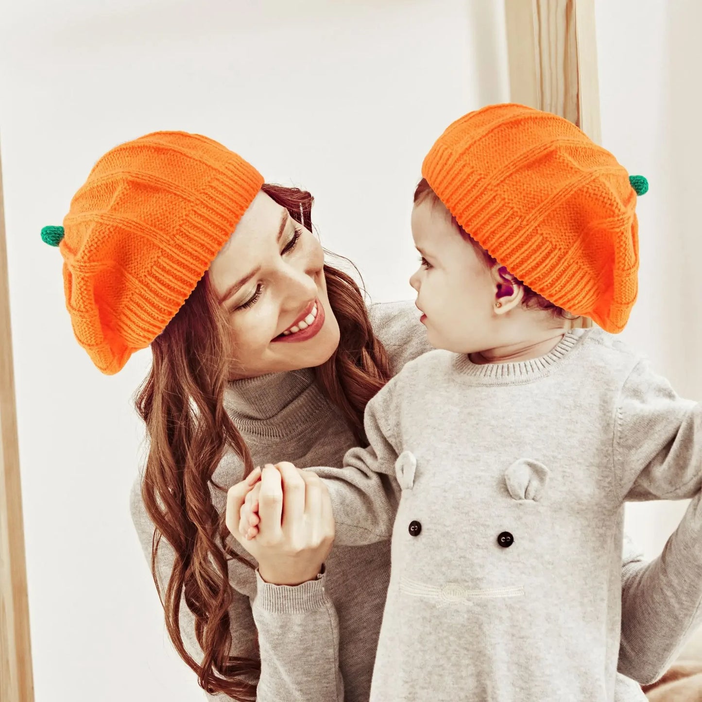 Pumpkin Beret Hat | Knitted Parent-Child