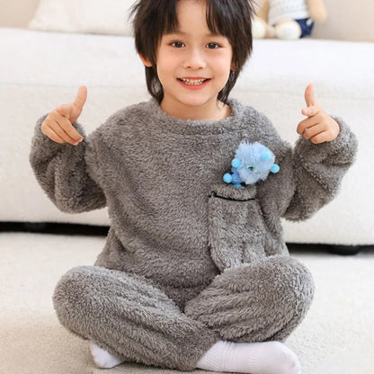 Autumn Winter Baby Pajamas - Thick Plush Long Sleeve 2-Piece Set