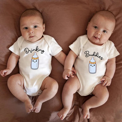 Funny Twin Baby Onesies – Comfy Summer Cotton Pajamas for Newborns