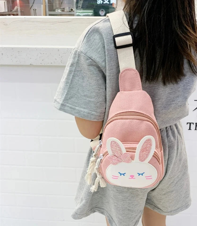 Cute Little Rabbit Children’s Crossbody Bag | Cartoon Canvas Chest Bag for Boys & Girls | Fashionable Kids Wallet & Purse | Shoulder Bag Gift