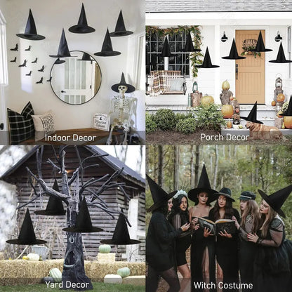 Hanging Black Witches Hats for Halloween Decor