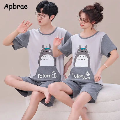 Summer Young Couple's Pajamas - Cartoon Bear Print Cotton Loungewear