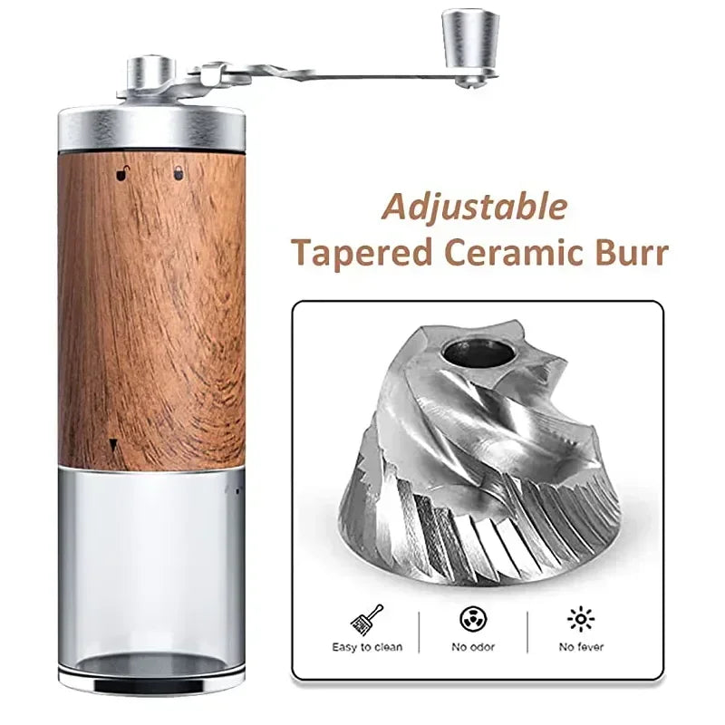 Coffee Bean Grinder – Wood Grain Stainless Steel Hand Crank Grinder for Kitchen and Coffeeware