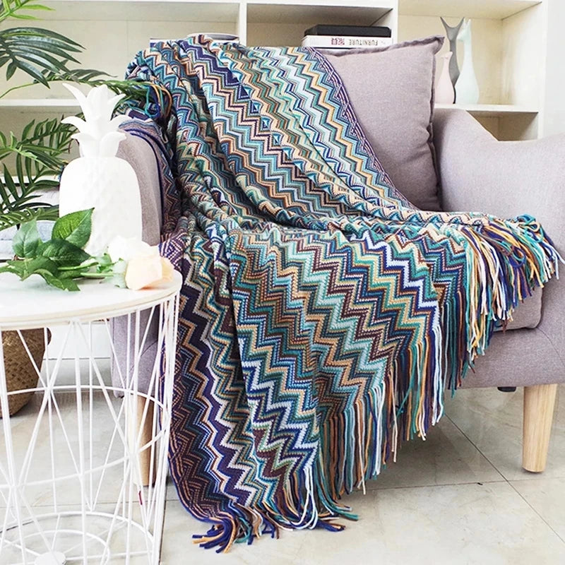 Boho Aztec Plaid Blanket | Geometry Ethnic Throw & Tapestry