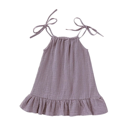 Baby Girl Sleeveless Ruffle Dress – Cotton Linen Muslin A-Line Slip Dress