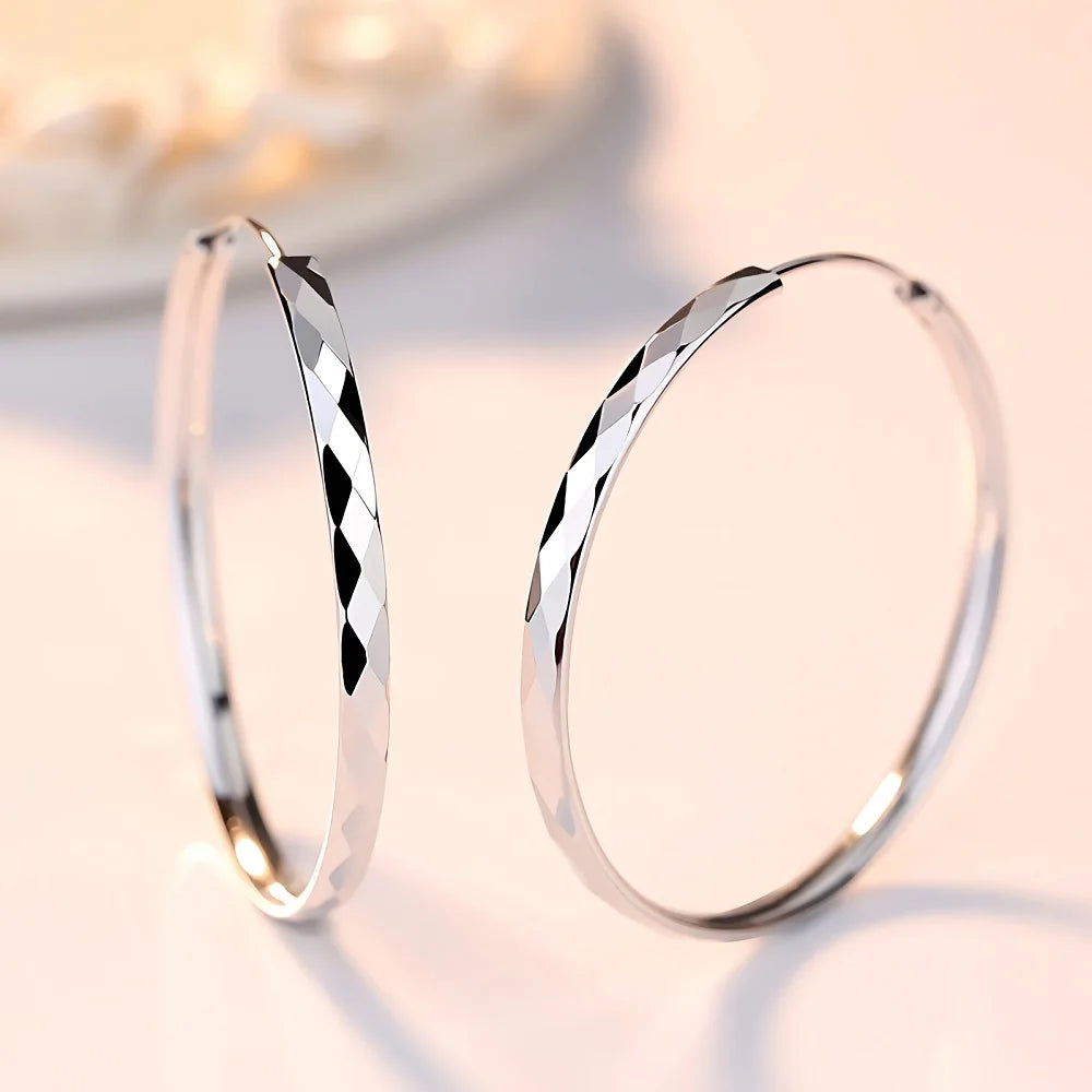 Luxury 925 Sterling Silver 5CM Big Circle Hoop Earrings for Women