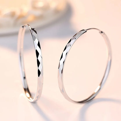 Luxury 925 Sterling Silver 5CM Big Circle Hoop Earrings for Women