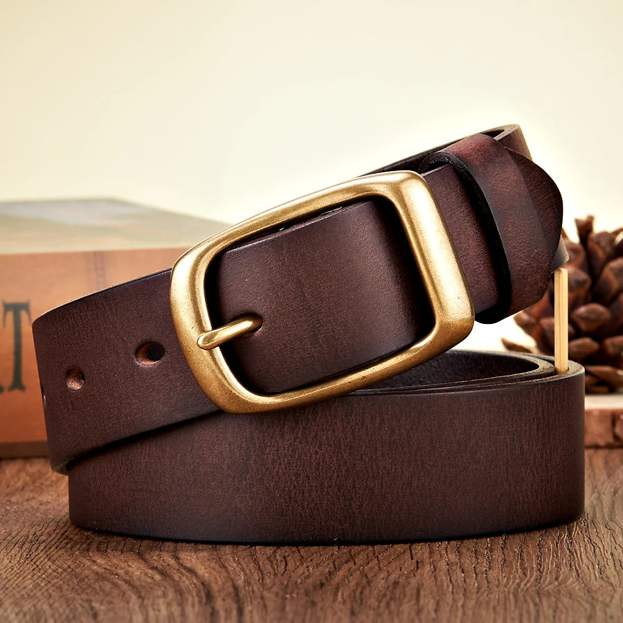 3.3CM High Quality Natural Cowskin Genuine Leather Belt for Men