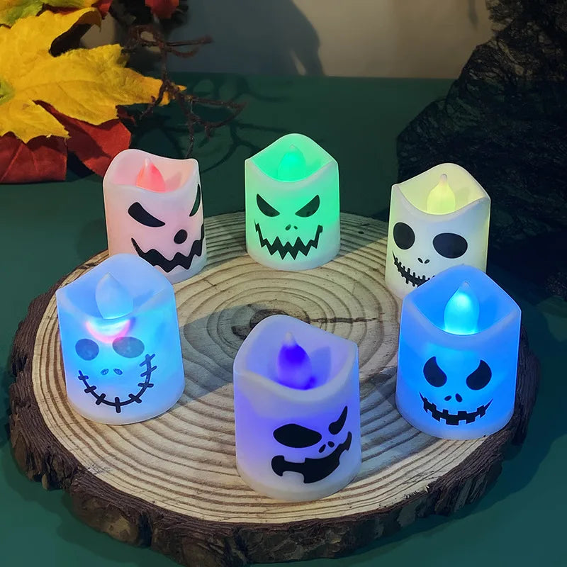 6 pcs Halloween LED Ghost Pumpkin Candle Lights for Party & Haunted House Decor