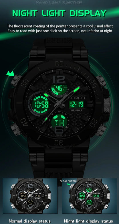 Sanda 6167 Dual Screen LED Digital Watch: Waterproof Multifunctional Sports Timepiece