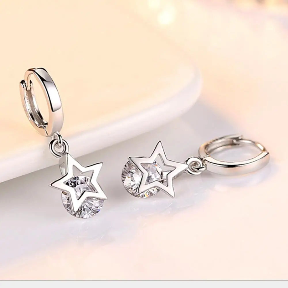 925 Sterling Silver Crystal Star Stud Earrings for Women