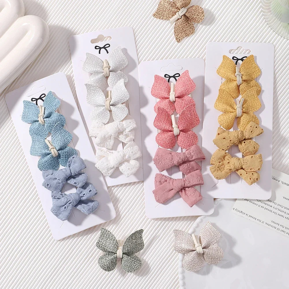 4Pcs Solid Color Cotton Hair Bows | Leather Butterfly Hair Clips for Baby Girls