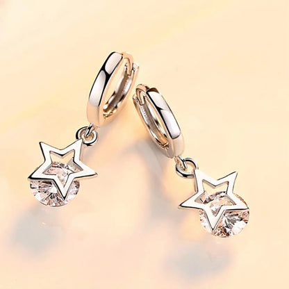 925 Sterling Silver Crystal Star Stud Earrings for Women