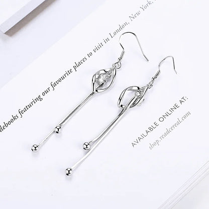 925 Sterling Silver Long Hollow Leaf Drop Earrings for Women