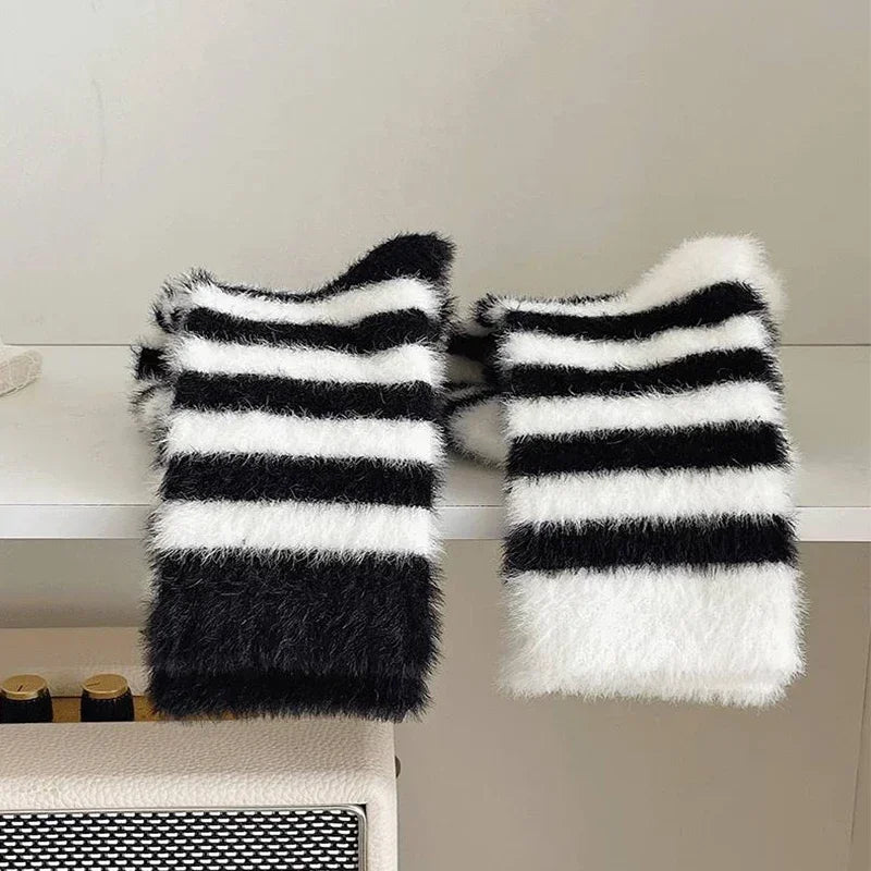 Striped Black White Mink stripe Socks