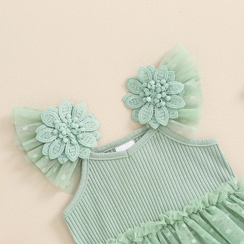 3D Flower Embroidered Romper Dress| Sleeveless Tutu