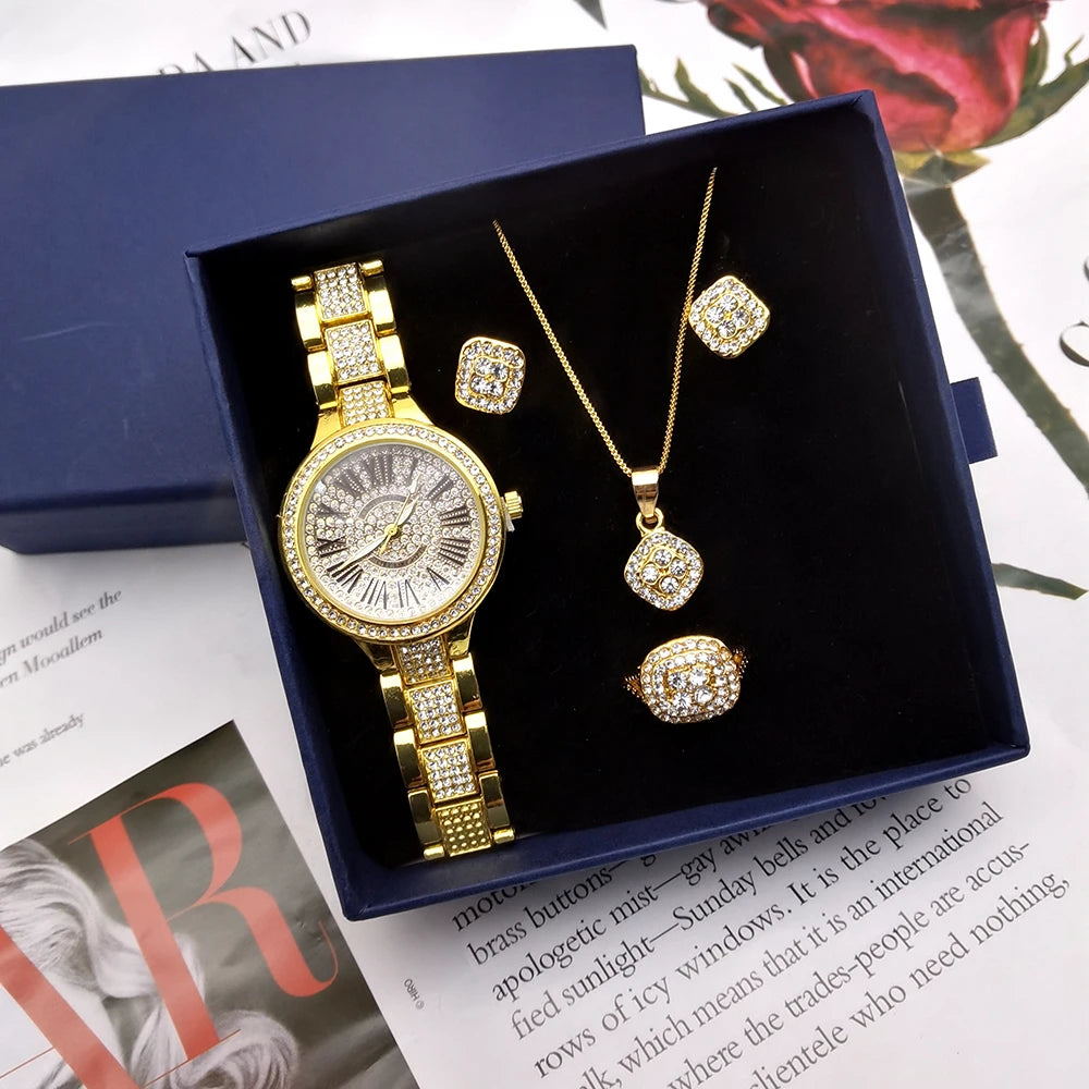 Luxury Women's Watch & Jewelry Set - Rhinestone Diamond Gift