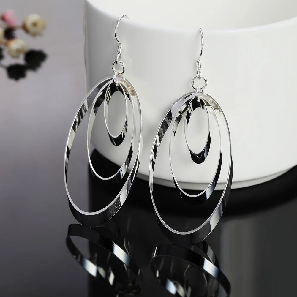 925 Sterling Silver Round Charm Earrings for Women