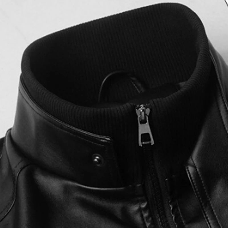 Men's Slim Fit Stand Collar Zipper Leather Jacket