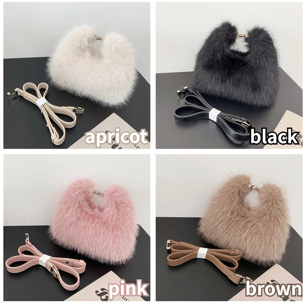 Luxury Faux Fur Shoulder Bag for Women, Plush Evening Clutch & Crossbody Tote