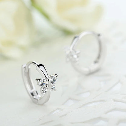 Baby Princess 925 Silver Butterfly Zirconia Hoop Earrings for Girls