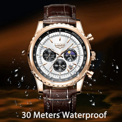 Men's Quartz Watch - Waterproof Leather Sports Watch