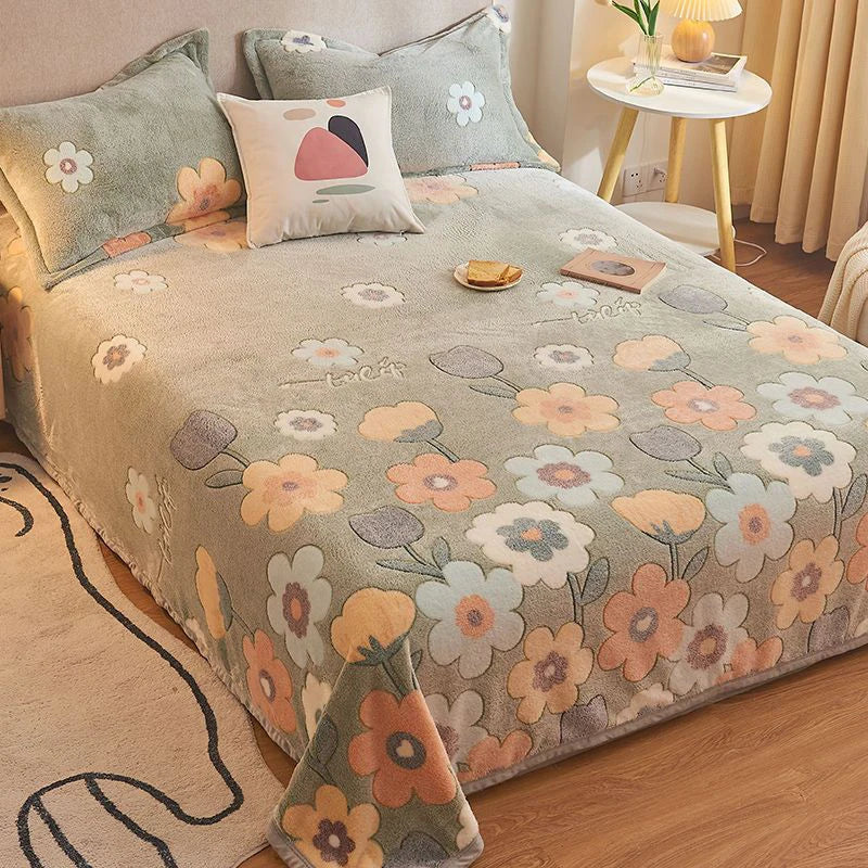 Velvet Bed Sheet with Cartoon Bear Design – Comfortable and Stylish Flat Sheet