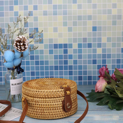 Rattan Woven Shoulder Bag | Round Straw Beach Bag