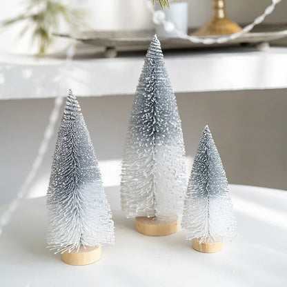 Mini Pine Bottle Brush Christmas Trees – Artificial Decor with Wooden Base