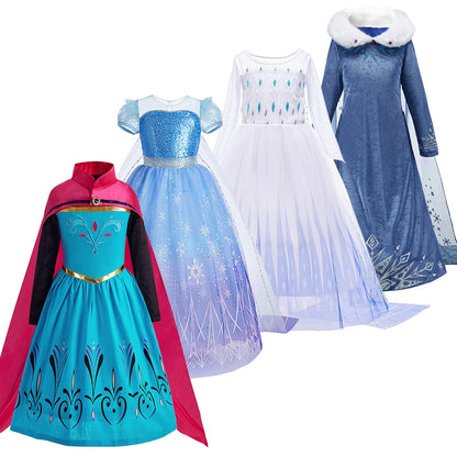 Kids Princess Cosplay Dress - Elsa Style Ball Gown with Detachable Cloak