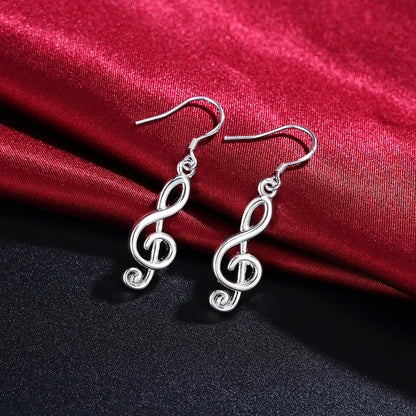 925 Sterling Silver Romantic Music Note Drop Earrings