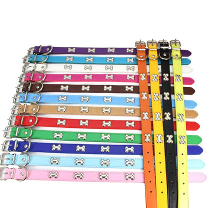 Durable Leather Pet Collars - Bone Design for Dogs & Cats