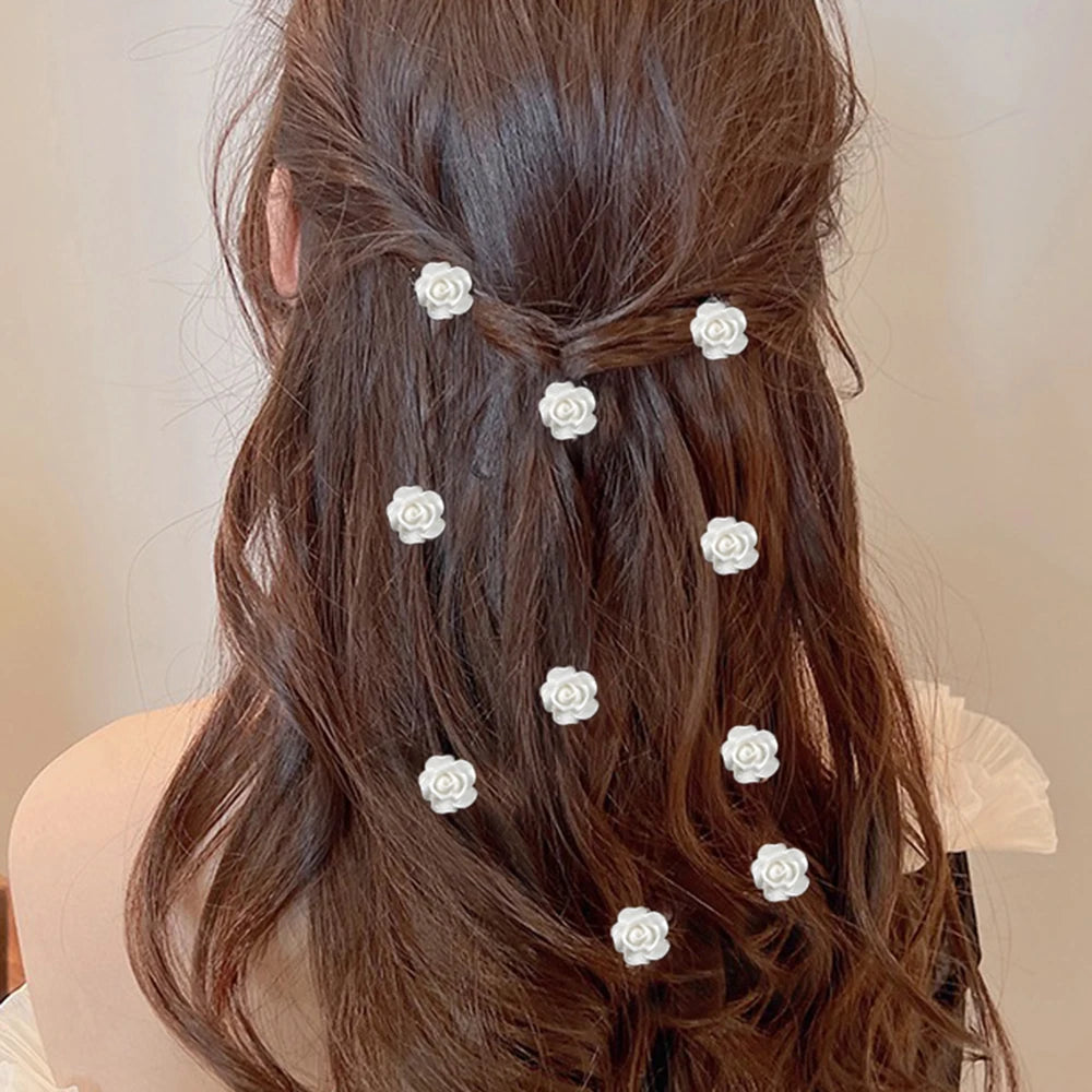 10PCS Resin Rose Hair Buttons | White Hairpins for Brides & Styling