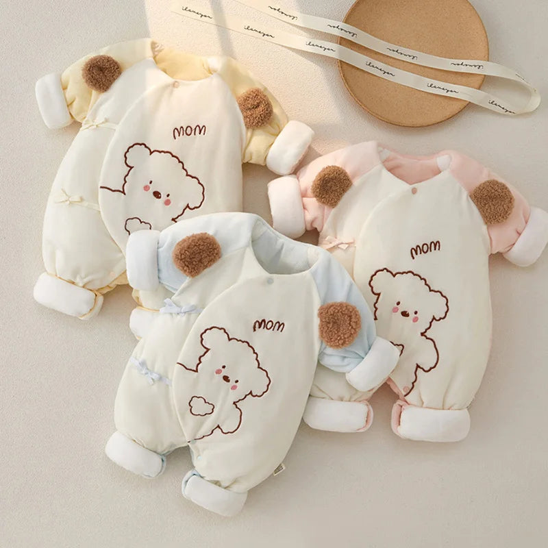 Winter Newborn Baby Romper – Bear Embroidery Jumpsuit