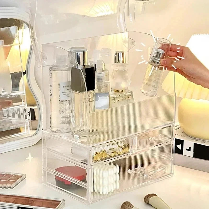 Large Clear Acrylic Makeup Drawer Organizer with Lid