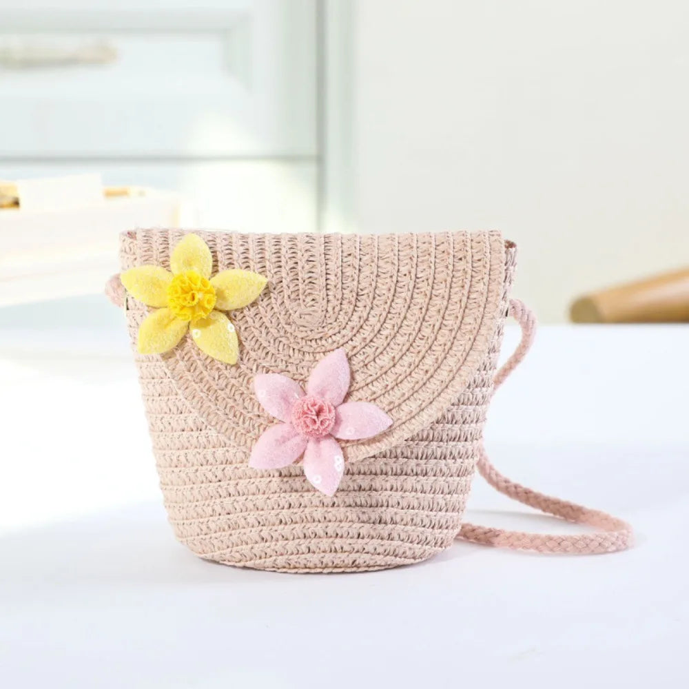 Cute Heart Pattern Straw Beach Bag for Kids