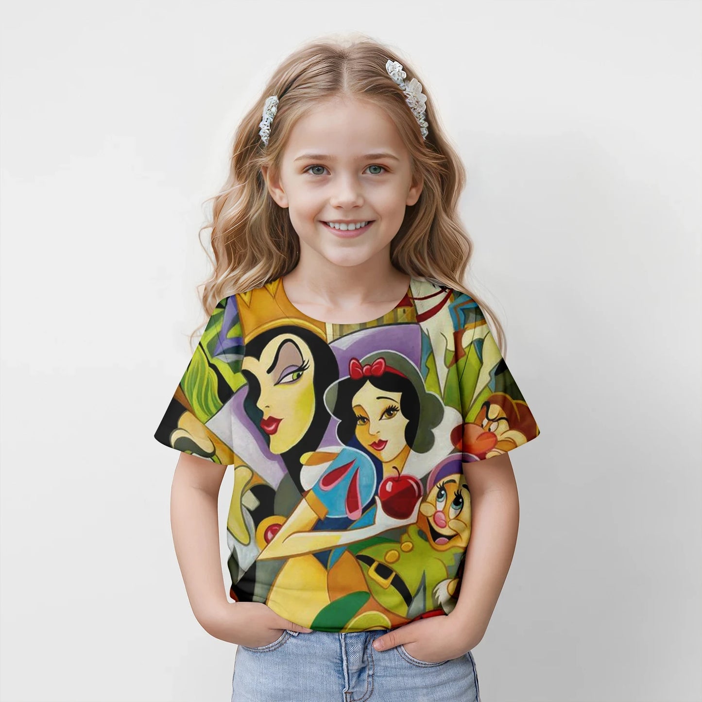 Kids Snow White 3D Print T-Shirt - Casual Short Sleeve Top